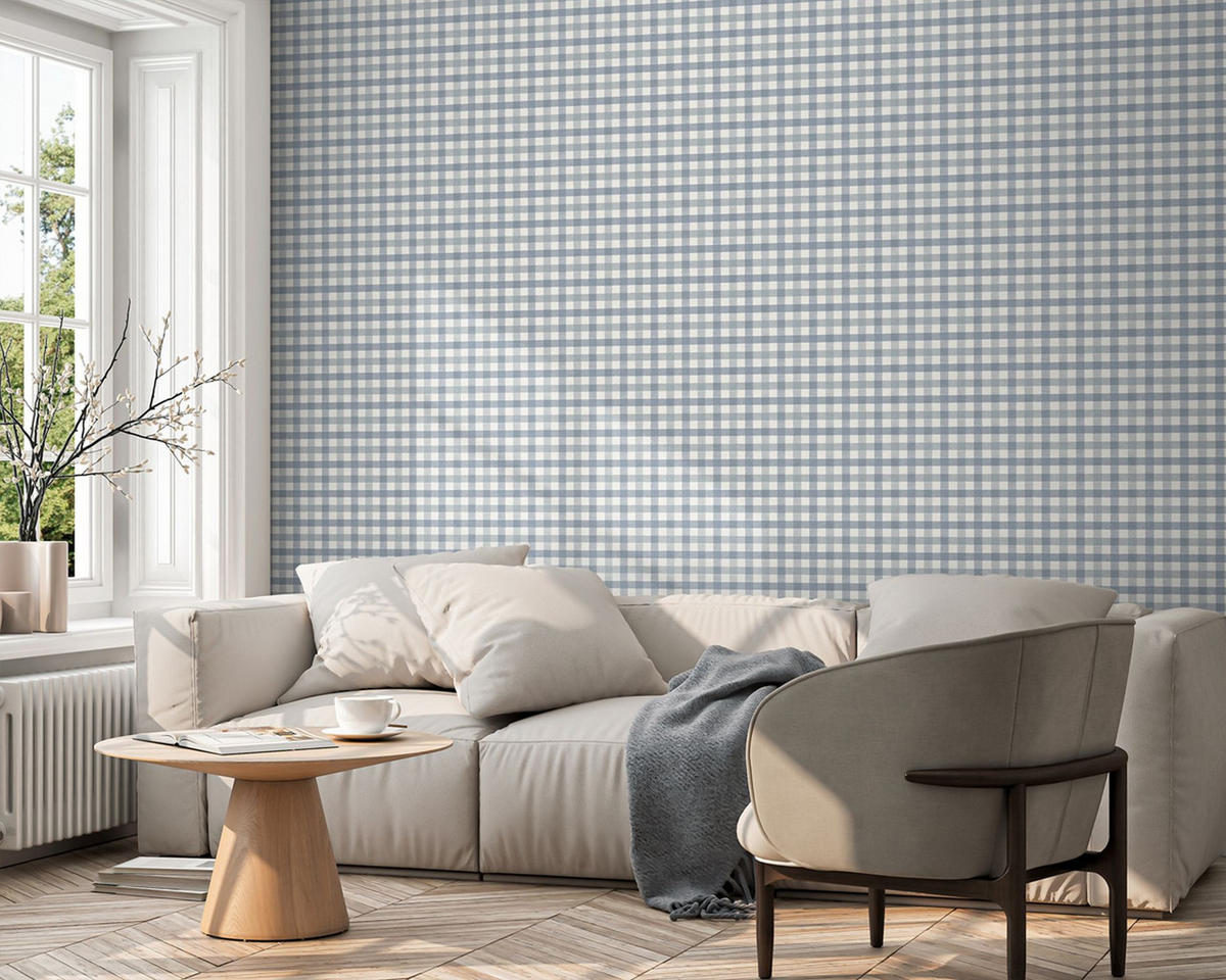 TAPETE Karomuster 53 cm x 10 m - Blau, Papier (53/1000cm) - Sanders & Sanders
