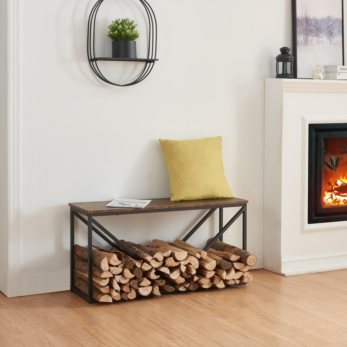 KAMINHOLZREGAL Vaasa - Schwarz, Metall (100/50/30cm) - [en.casa]
