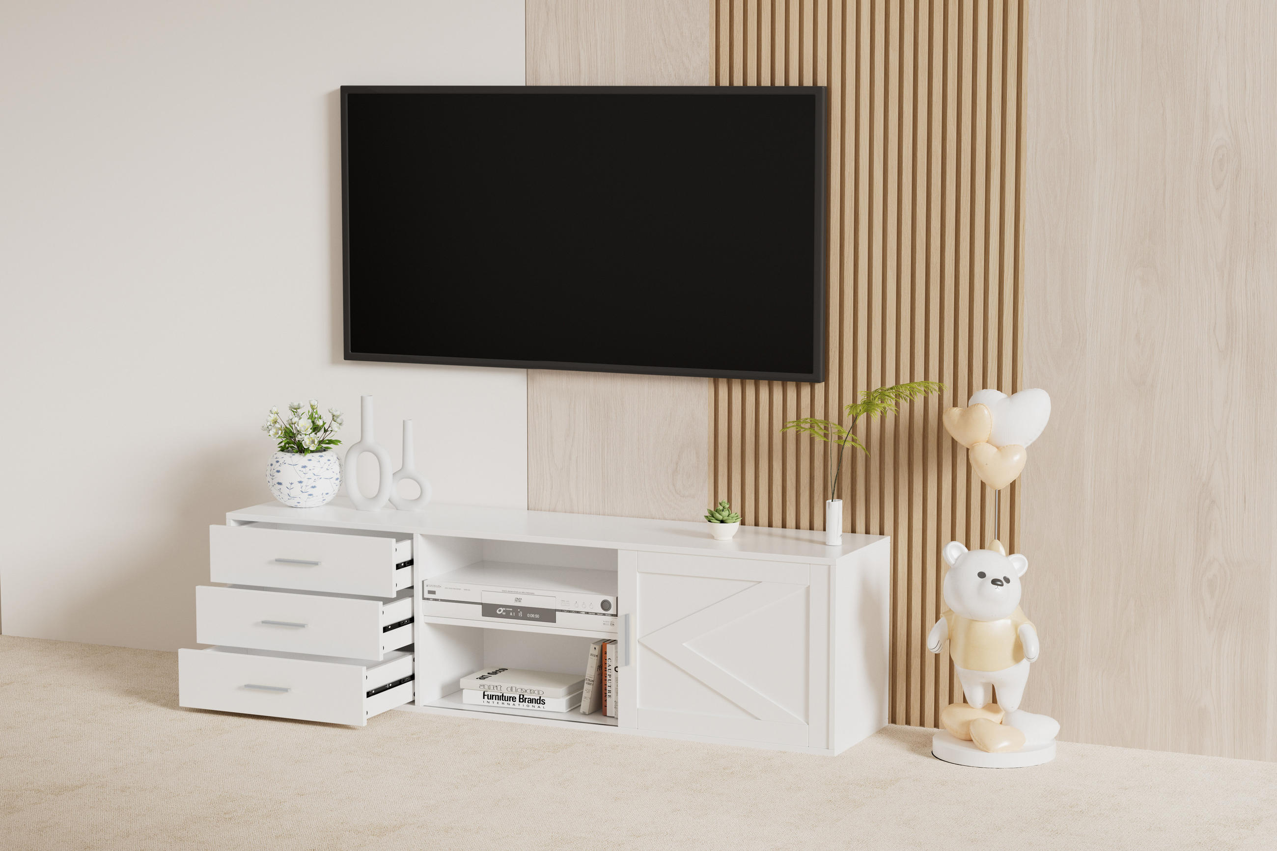 TV-SCHRANK in 160/45/35 cm - Weiß, Holzwerkstoff (160/45/35cm) - HOMAVO