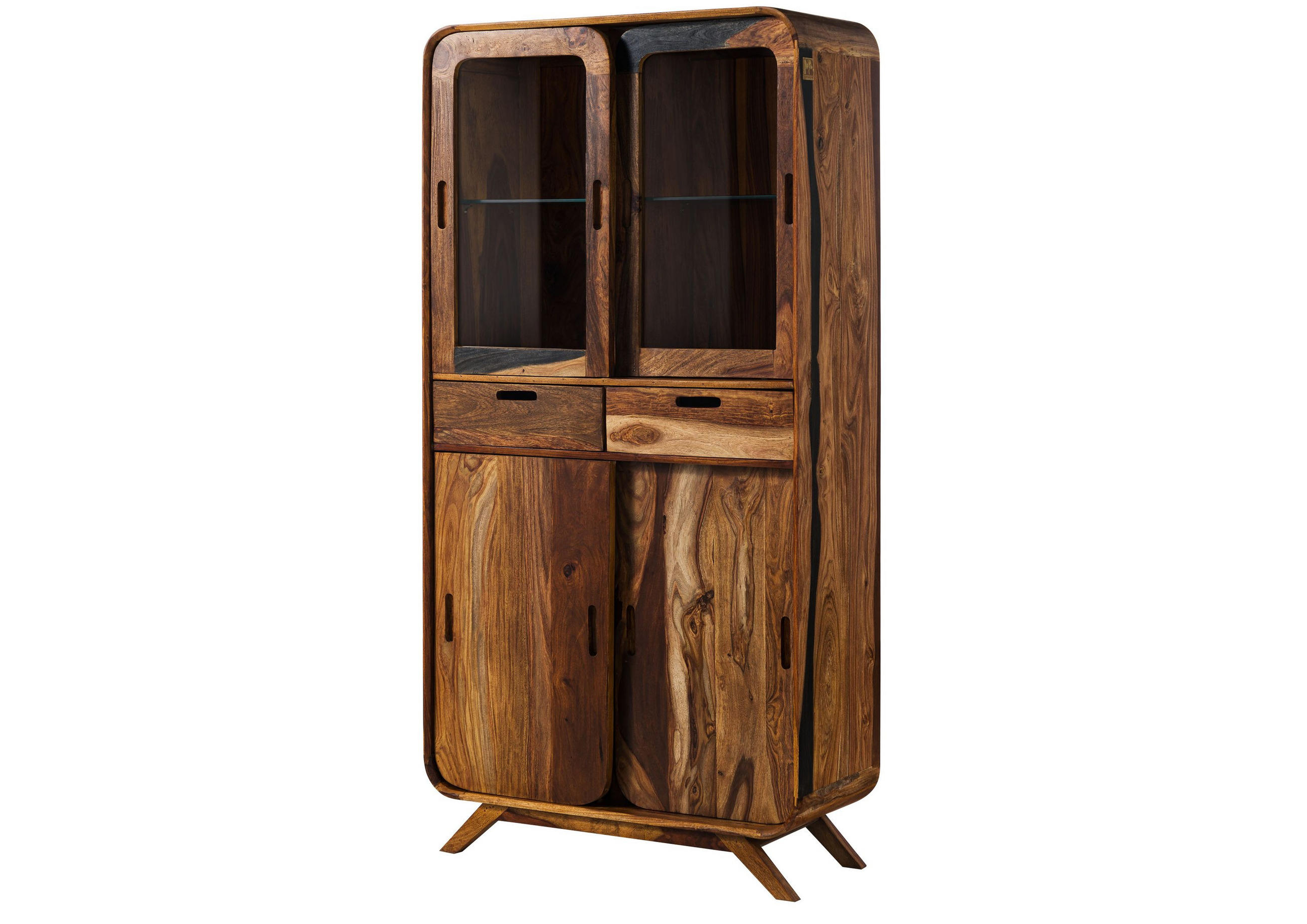 VITRINE Sheesham 90x40x180 dunkelbraun lackiert MAILAND #215 - Dunkelbraun, Holz (90/180/40cm) - Massivmoebel24