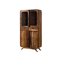 VITRINE Sheesham 90x40x180 dunkelbraun lackiert MAILAND #215 - Dunkelbraun, Holz (90/180/40cm) - Massivmoebel24