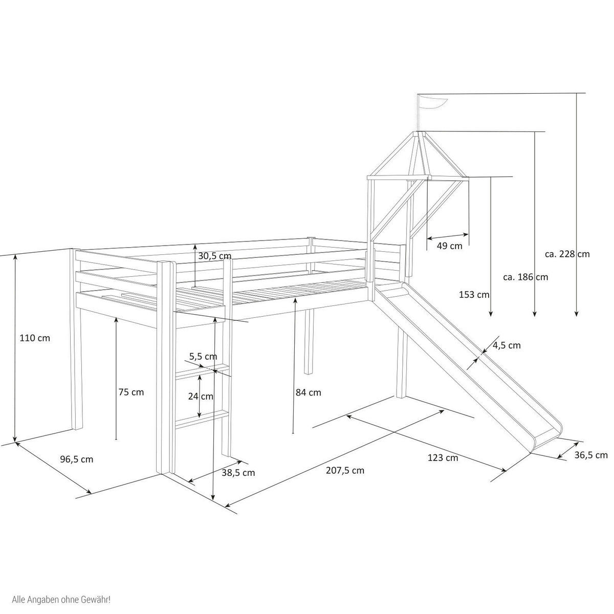 HOCHBETT mit Rutsche 90/200 cm Schwarz - Schwarz/Weiß, Holz - Homestyle4u