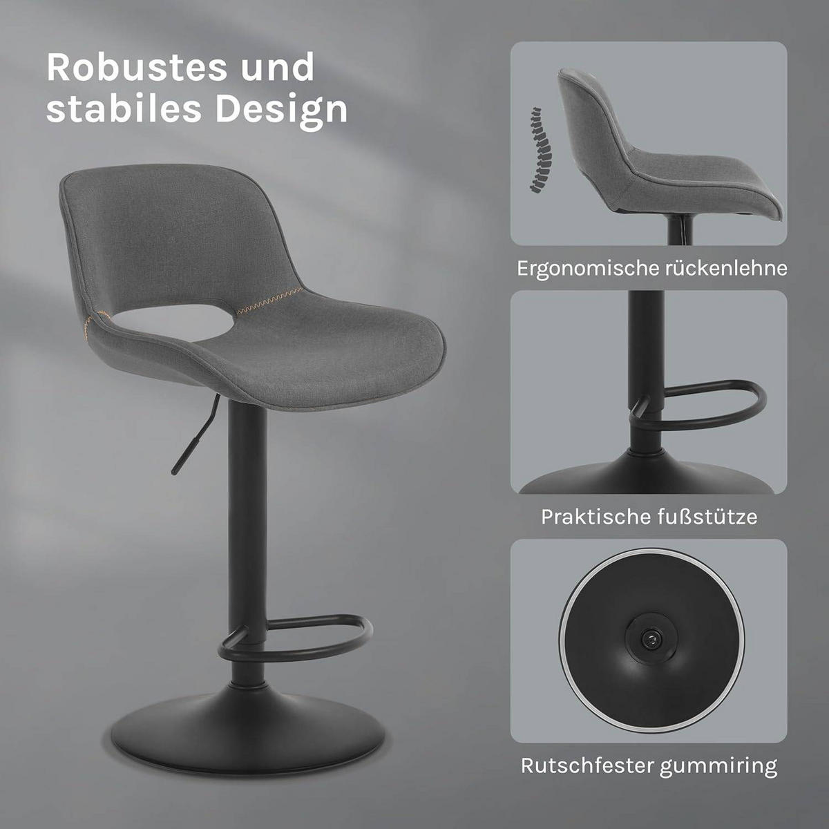 BARHOCKER höhenverstellbar, aus Metall - Grau, Textil/Metall (49/106/49cm) - Woltu