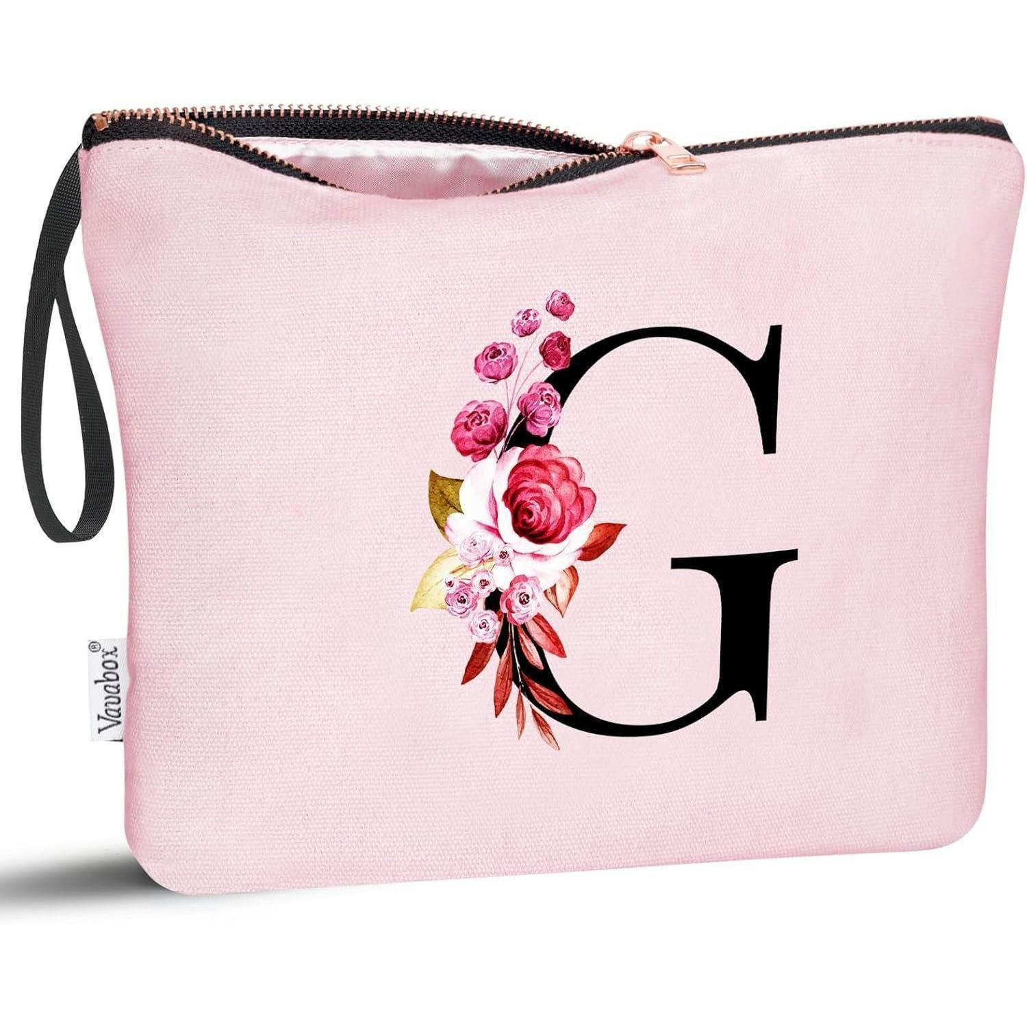 KULTURBEUTEL mit Initial G und Blumenprint Pink - Rosa, Textil (5/16/24cm)
