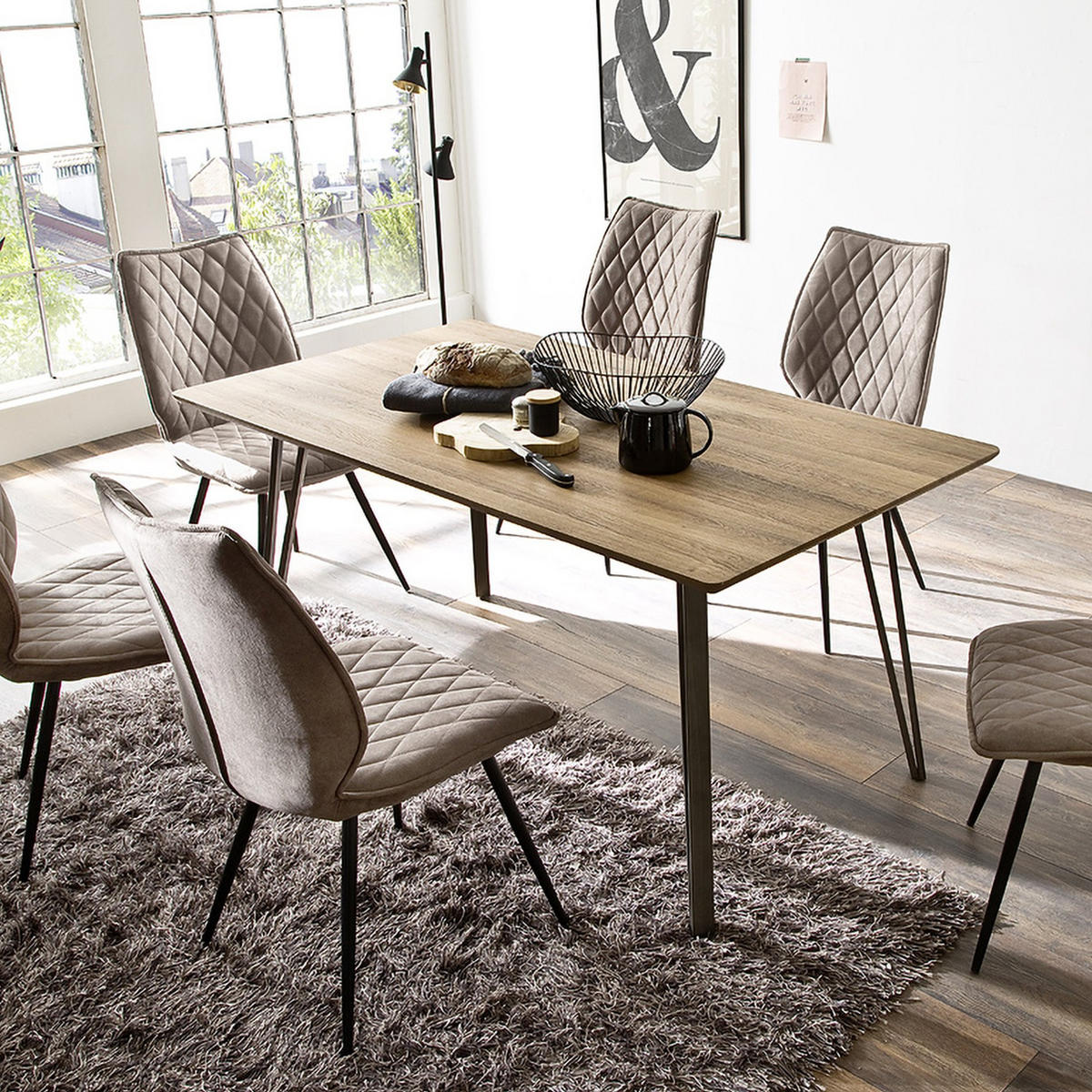 ESSTISCH Murry 90/160 cm - Eichefarben/Schwarz, Holzwerkstoff/Metall (160/90/76cm) - Selsey