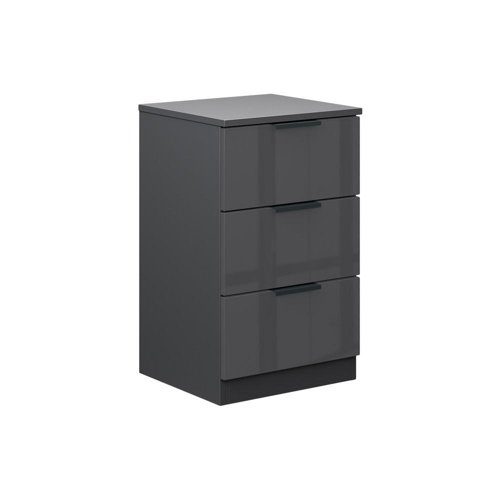 NACHTTISCH Fino Schwarz Hochglanz 37.6 x 61.8 cm mit 3 Schubladen - Schwarz Hochglanz, Holzwerkstoff (37.6/61.8/35cm) - Vicco
