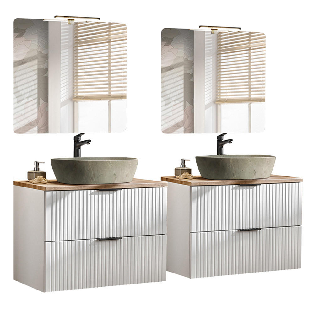 BADMÖBEL-SET 4-TLG. Adelaide-56 - Weiß, Holzwerkstoff (175/200/47cm) - Lomado