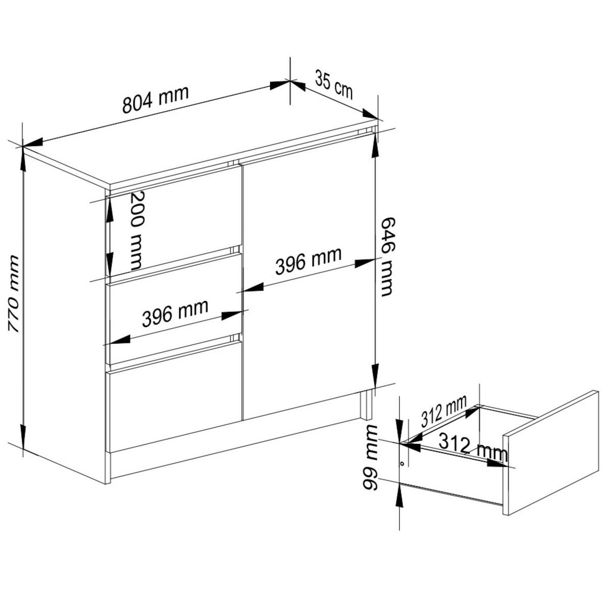 KOMMODE Graphitgrau 35x80x77 cm - Graphitfarben, Holzwerkstoff (80/77/35cm) - Akord