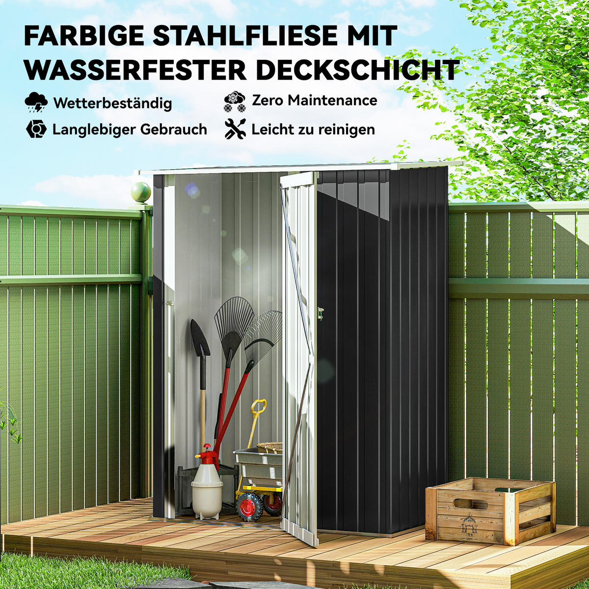 GARTENHAUS Metallgerätehaus für den Außenbereich Tür Outdoor Stahl Dunkelgrau - Dunkelgrau, Metall (84/189/142cm) - Outsunny