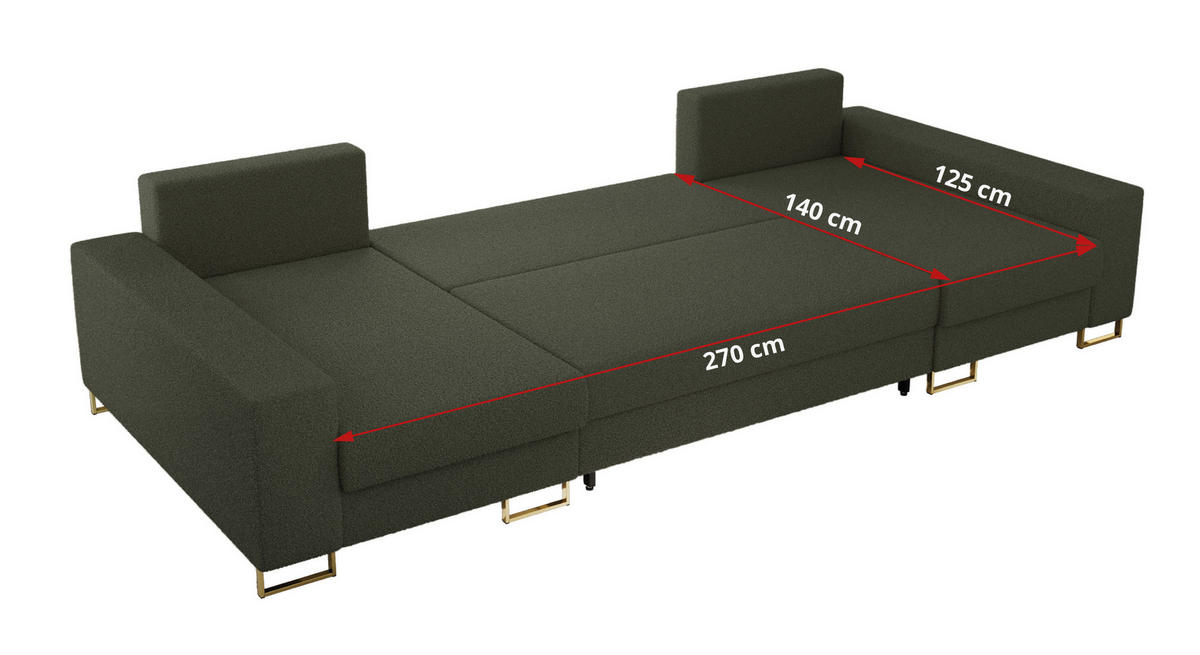 WOHNLANDSCHAFT DORIAN U Bouclé Grün - Goldfarben/Grün, Textil/Metall (312/95/138cm) - MKS