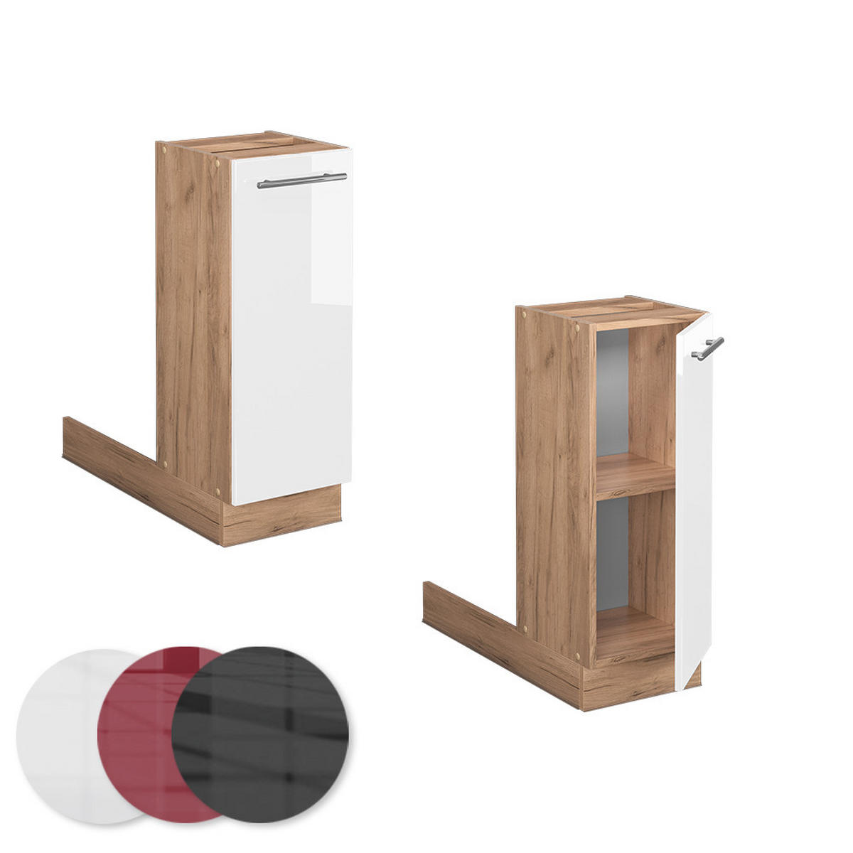 KÜCHENINSEL Fame-Line Weiß Hochglanz 30 cm ohne AP - Honigeiche/Weiß Hochglanz, Holzwerkstoff (30/82/70cm) - Vicco