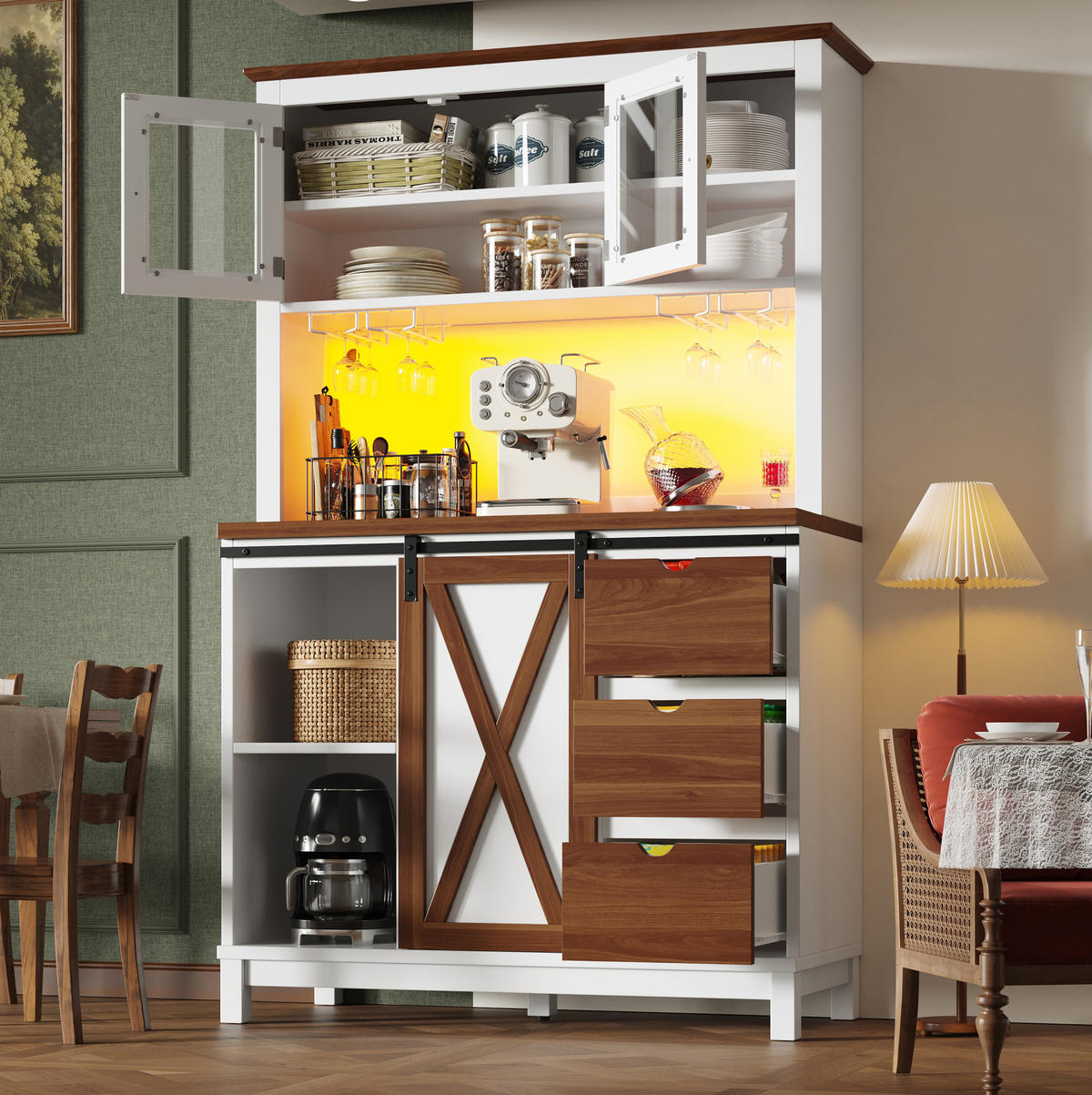 HOCHSCHRANK mit LED-Beleuchtung 104 x 40 x 180 cm MDF Metall Glas Weiß - Weiß, Glas (40/180/104cm) - Meubliv