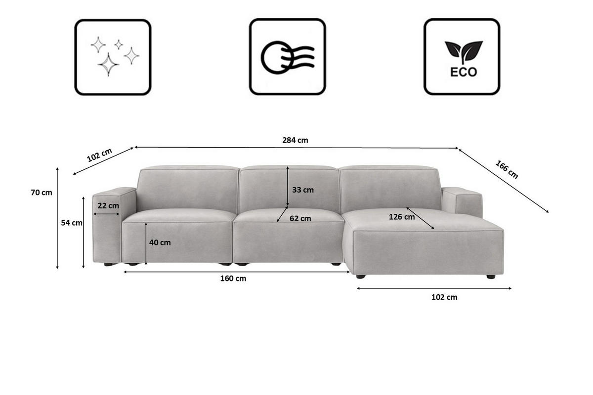 ECKSOFA Cursal L-Form, Stoff Salvador, Grau, Rechts - Grau, Holz (284/166cm) - Kaiser Möbel