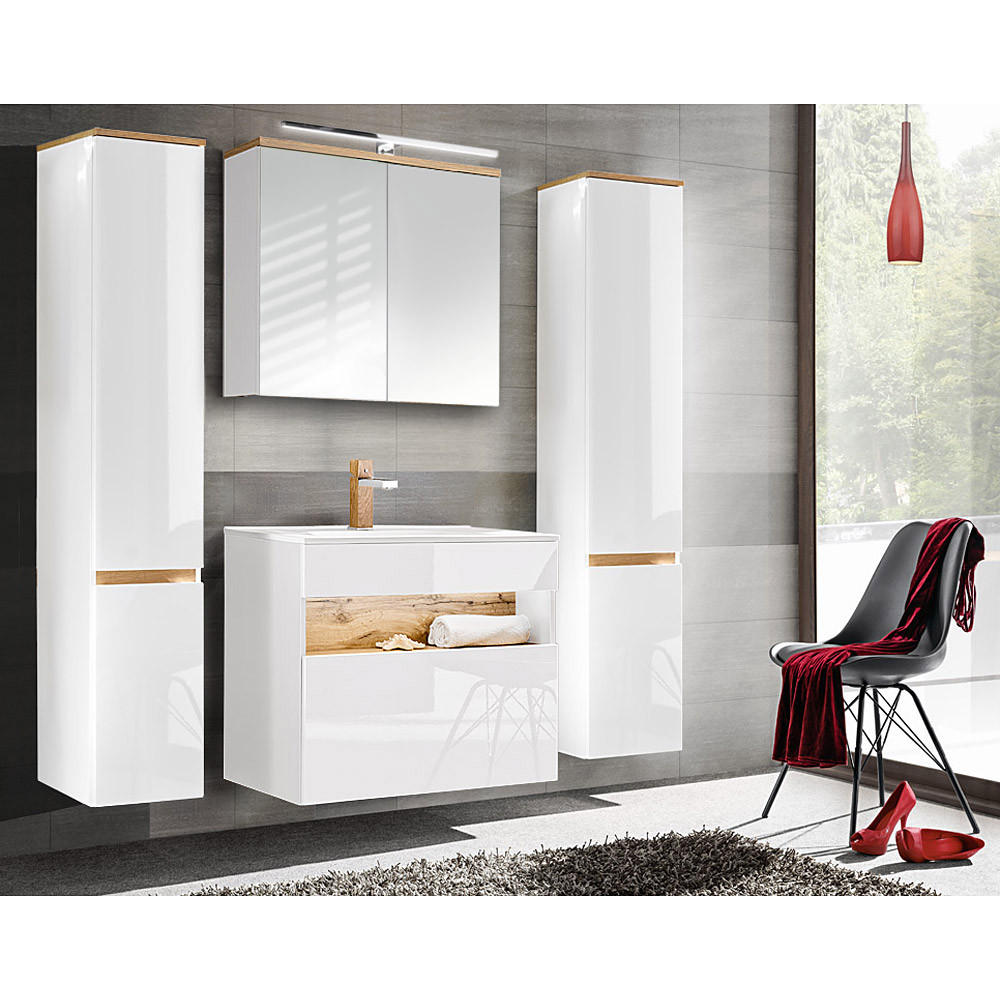 BADMÖBEL-SET 6-TLG. Bermuda-56 - Weiß, Holzwerkstoff (190/200/45cm) - Lomado