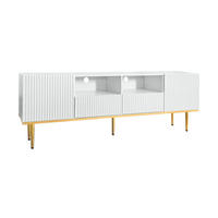 LOWBOARD Weiß-gold aus Spanplatte mit streifendekorierten Push-Open Türen 165×36×55 cm - Weiß, Holzwerkstoff (165/55/36cm) - Luhomfu