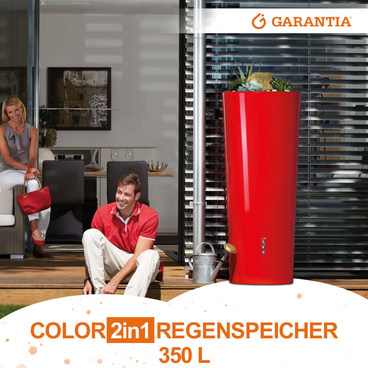 2IN1 Regentonne 350 L, tomato - Rot, Kunststoff (62/150/62cm) - GARANTIA