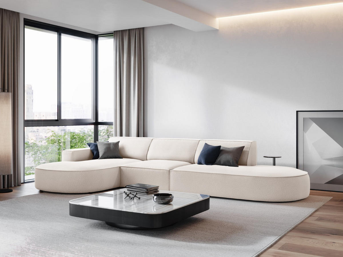 ECKSOFA links Jodie aus strukturiertem Stoff leichtes beige 4 Sitzplätze - Beige, Textil (166/342cm) - Micadoni