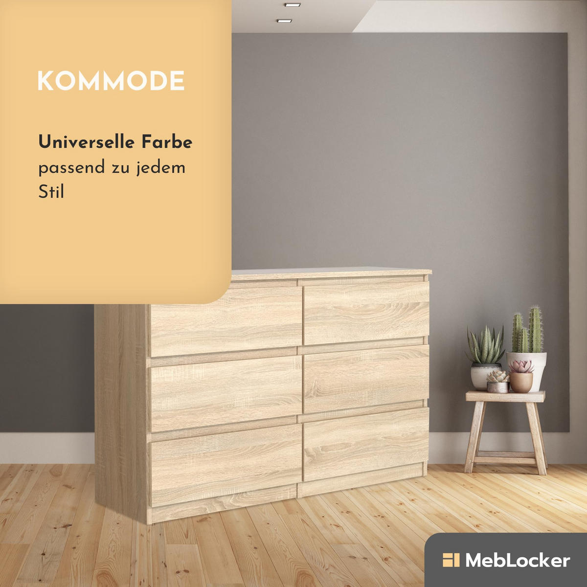 KOMMODE mit 6 Schubladen 120 cm SonomaEiche - Sonoma Eiche, Holzwerkstoff (120/78.5/39cm) - MebLocker