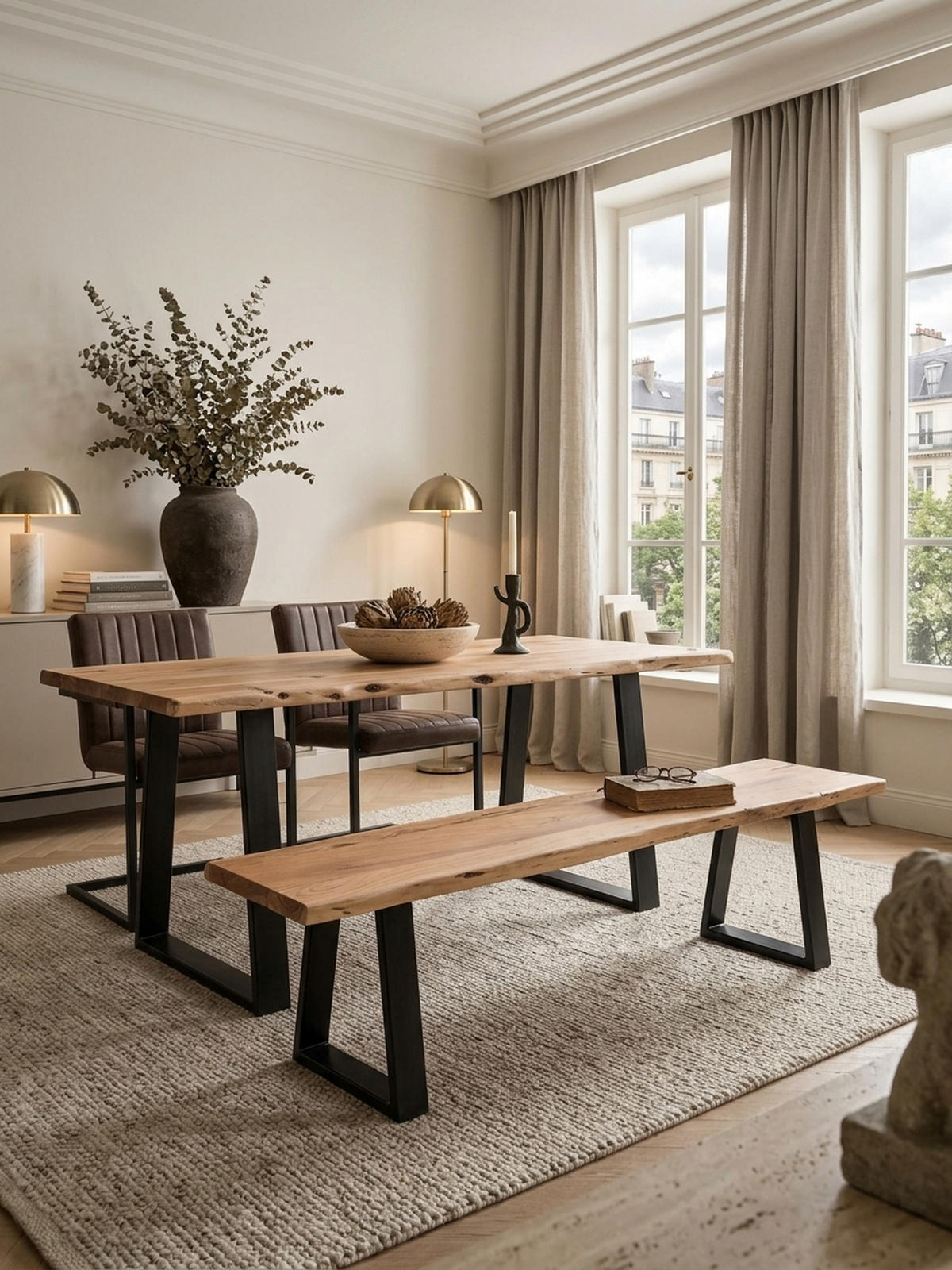 ESSZIMMERBANK Akazienholz Metall schwarze Füße, Beige 160x40x45 cm - Beige/Schwarz, Holz/Metall (160/45/40cm) - KADIMA DESIGN
