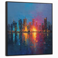 LEINWAND Bilder mit Rahmen - Skyline - Pinselstriche - Dunkelblau - Leuchtend - 90x90 - Blau, Textil (90/90cm) - MuchoWow