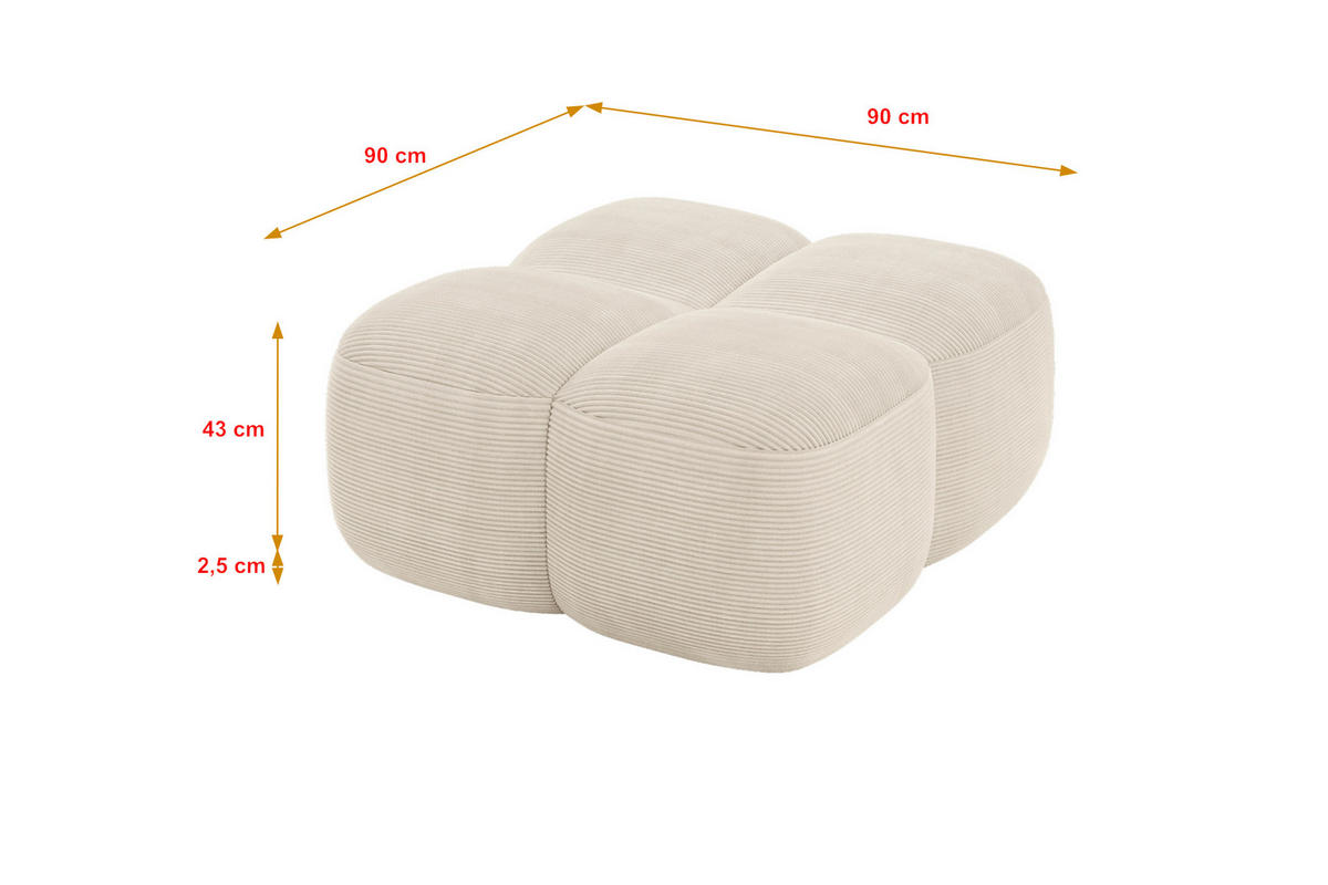 POUF Miko-Puf 90x90x45 cm Beige Cord Modular Sitzhocker - Schwarz/Grün, Holzwerkstoff/Kunststoff (90/43/90cm) - ALTDECOR