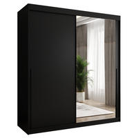 SCHIEBETÜRENSCHRANK mit Spiegel 180 cm Breite, schwarz mit schwarzem Griff - Schwarz, Holzwerkstoff (250/200/62cm) - Home Collective