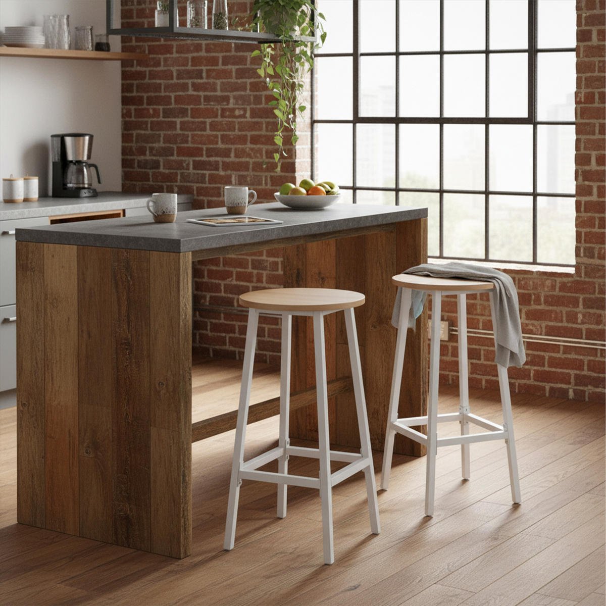 2XBARHOCKER - Multicolor/Naturfarben, Holzwerkstoff/Metall (32/65/32cm) - Relaxdays