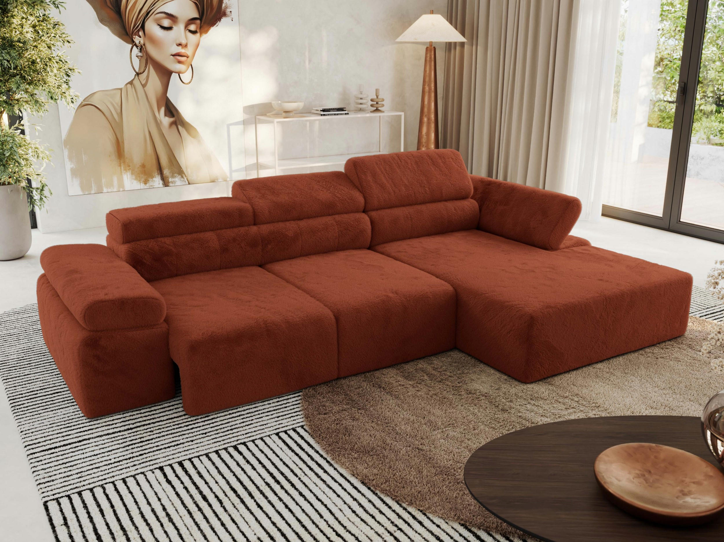 ECKSOFA RILASSO L Orange Plüsch - rechts - Schwarz/Orange, Kunststoff/Textil (174/296cm) - MKS