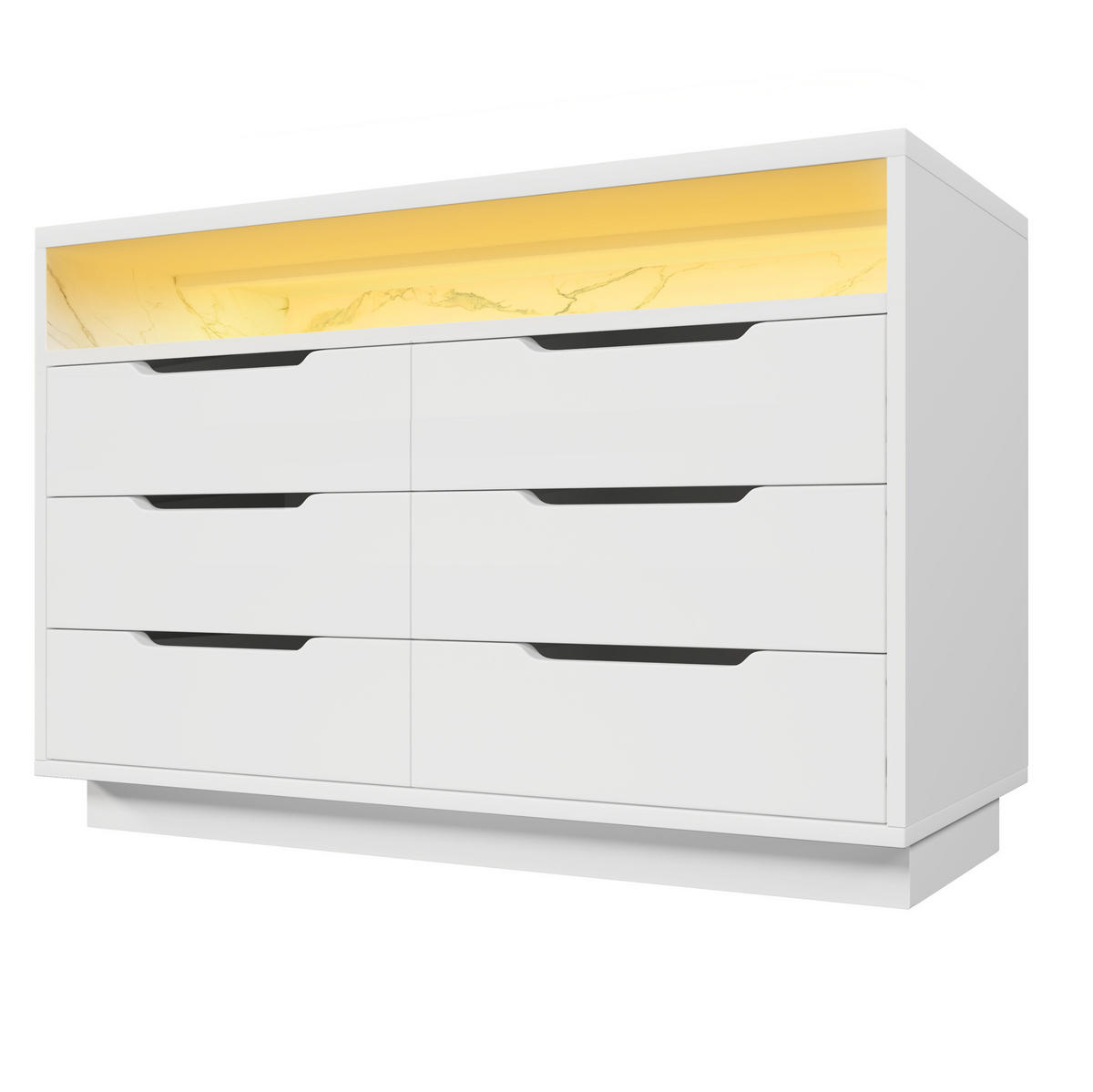 SIDEBOARD 120/40/85 cm in Weiß mit 6 Schubladen & LED-Beleuchtung - Weiß, Holzwerkstoff (120/85/40cm) - BEAOK
