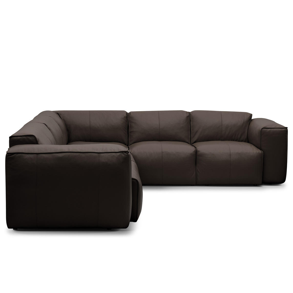 ECKSOFA mit Rundecke - Dunkelbraun/Schwarz, Leder/Kunststoff (325/260cm) - home24