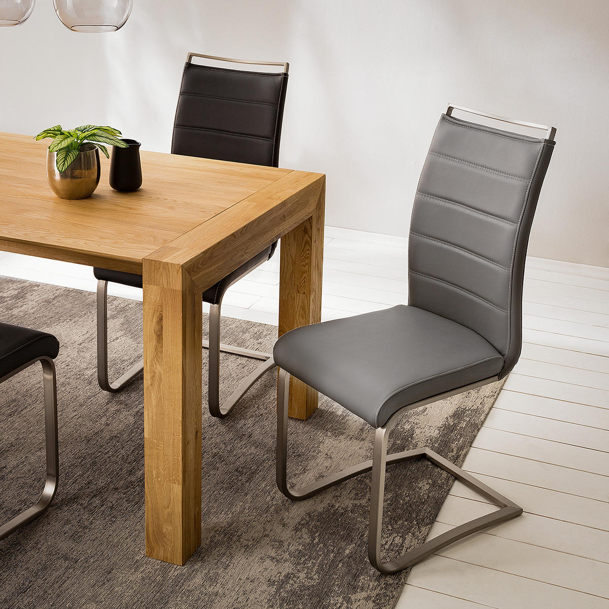 FREISCHWINGER-SET - Kunstleder - Grau, Kunststoff/Metall (42/102/56cm) - home24