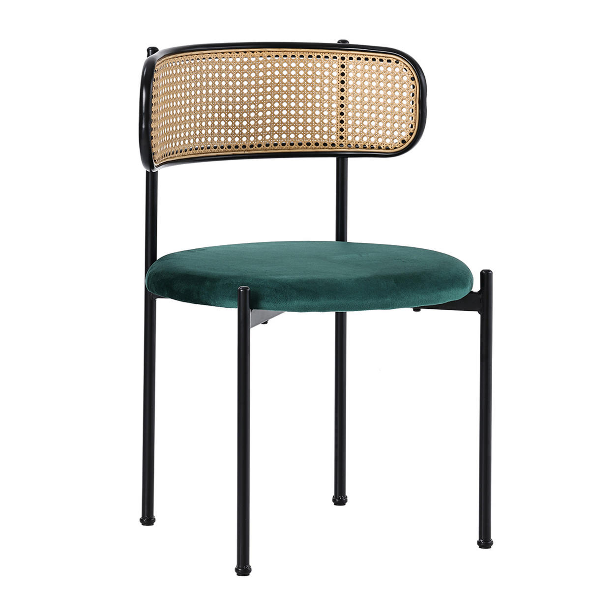 ESSTISCH SET mit Esstisch aus Glas und 4 Rattan stühle - Grün, Glas/Textil (110/74/65cm) - Urban Meuble