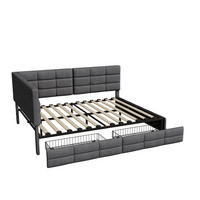 POLSTERBETT 140x200 cm mit 2 Schubladen und LED - Gepolstertes Schlafsofa aus Leinen mit USB und Lattenrost - Für Jugendliche und Erwachsene - Grey - Grau, Holzwerkstoff (140/200cm) - Brevoria