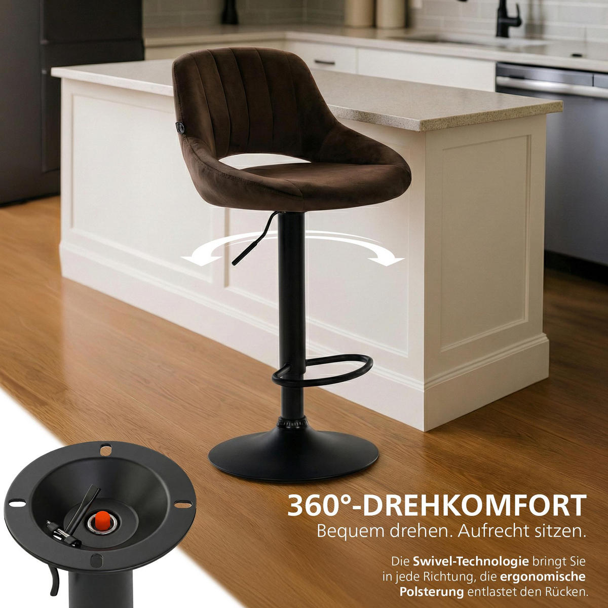 BARHOCKER Samt Braun - Schwarz/Braun, Textil/Metall (47/85/48cm) - CLP