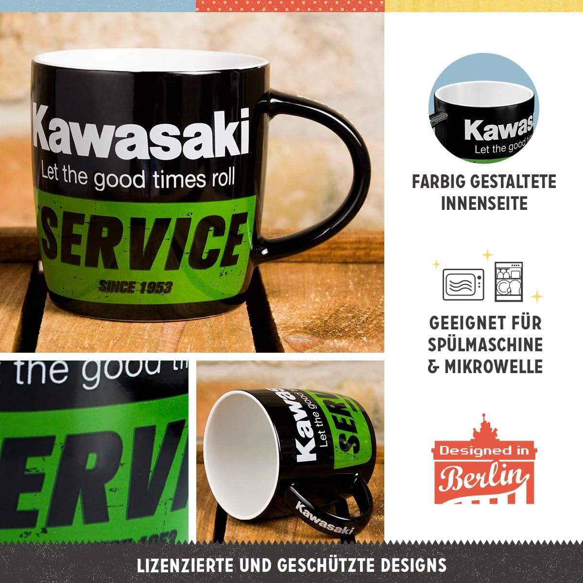 KAFFEETASSE 330 ml Kawasaki Service - Multicolor, Keramik (0.33L) - Nostalgic-Art