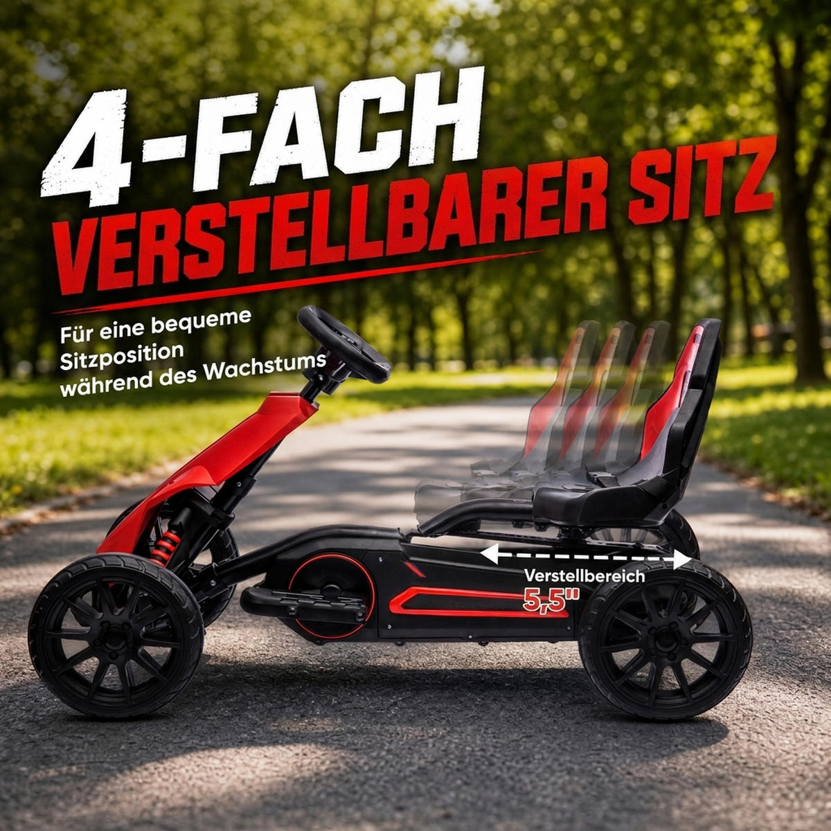 KINDER-ELEKTRO-GOKART Kunststoff Metall Rot - Rot, Kunststoff (100/58/58.5cm) - HOMCOM