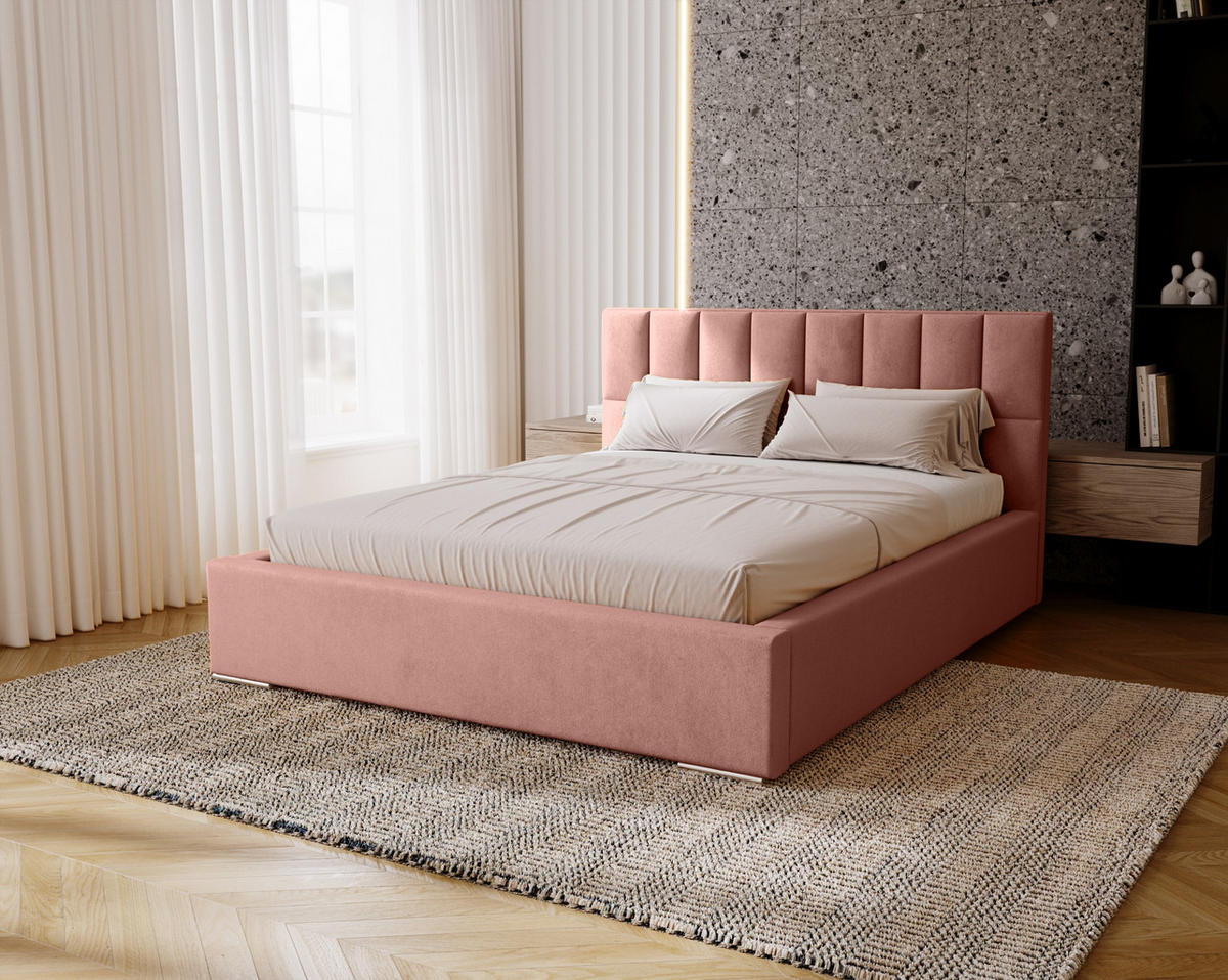 POLSTERBETT Dream 180x200 cm, Doppelbett mit Bettkasten, Lattenrost und Matratze, Velourstoff: Pink - Pink, Holz/Textil (180/200cm) - Marpur