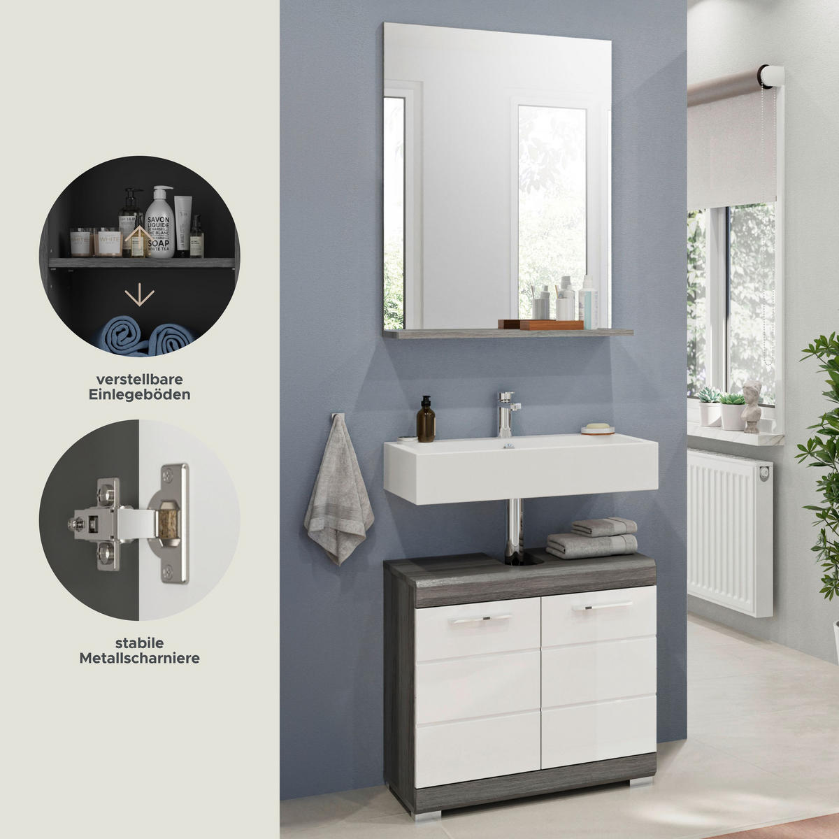BADKOMBINATION 2tlg. Scout Bad in Rauchsilber Nachbildung und weiß hochglanz B/H/T: 60x191x34 cm - Anthrazit, Holz (60/191/34cm)