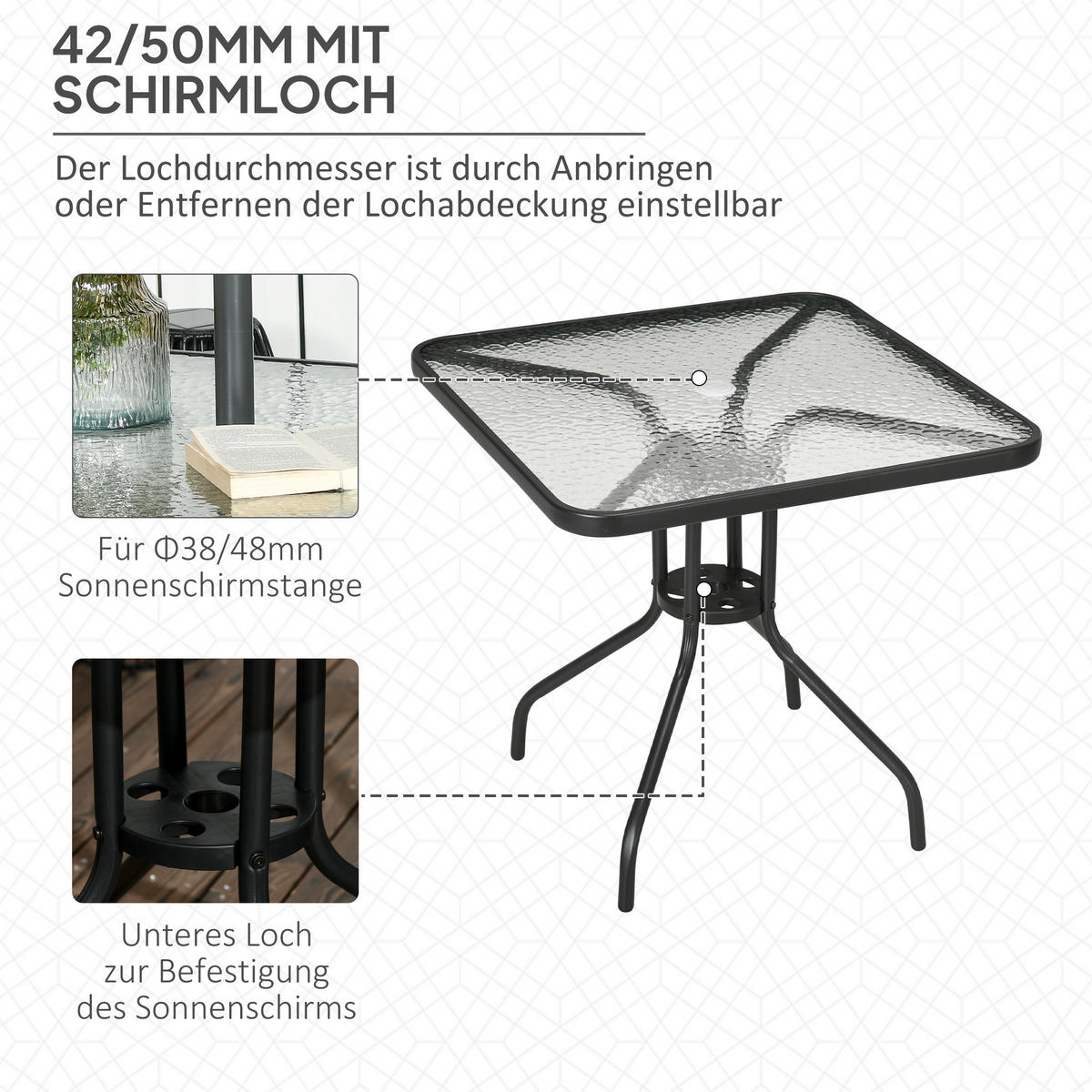 GARTENTISCH Metall 76x76 cm - Schwarz, Metall (76/76/72cm) - Outsunny