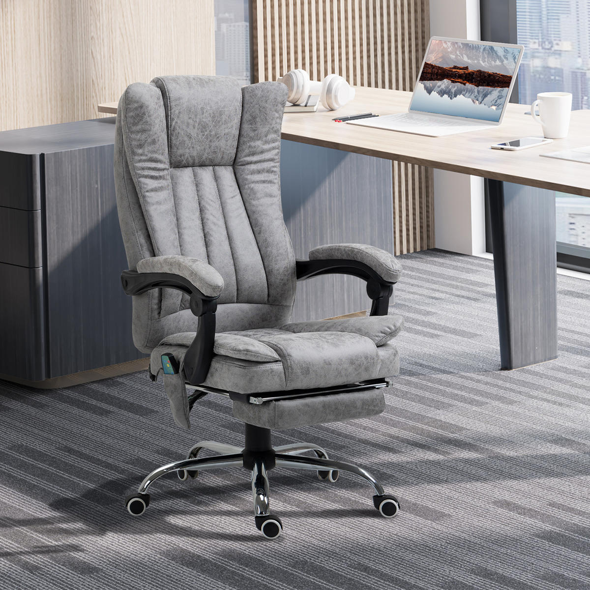 CHEFSESSEL DE-11647 mit Massage & Heizung Grau - Grau, Metall (67/120/62cm) - ComfortXL