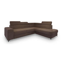 ECKSOFA ALVORO R-S Braun Boucle-Stoff mit Schlaffunktion - Braun, Holz (253/190cm) - MASSENO