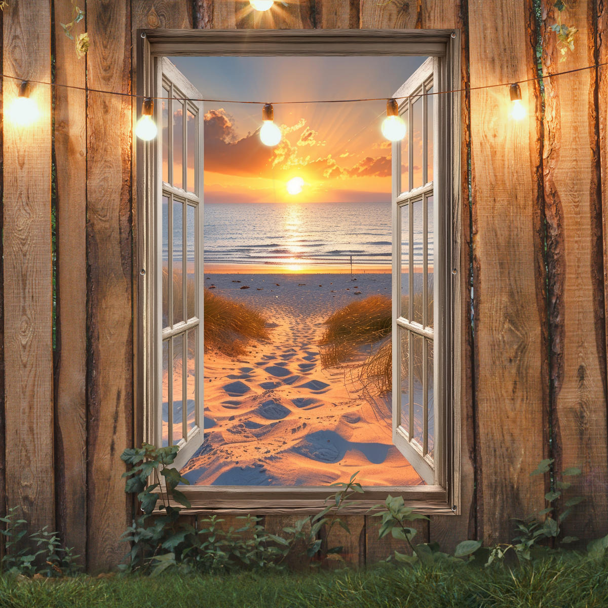GARTENPOSTER Durchblick - Strand - Dünen - Sonnenuntergang 120x180 cm - Orange, Kunststoff (120/180/0.2cm) - OnlyWow