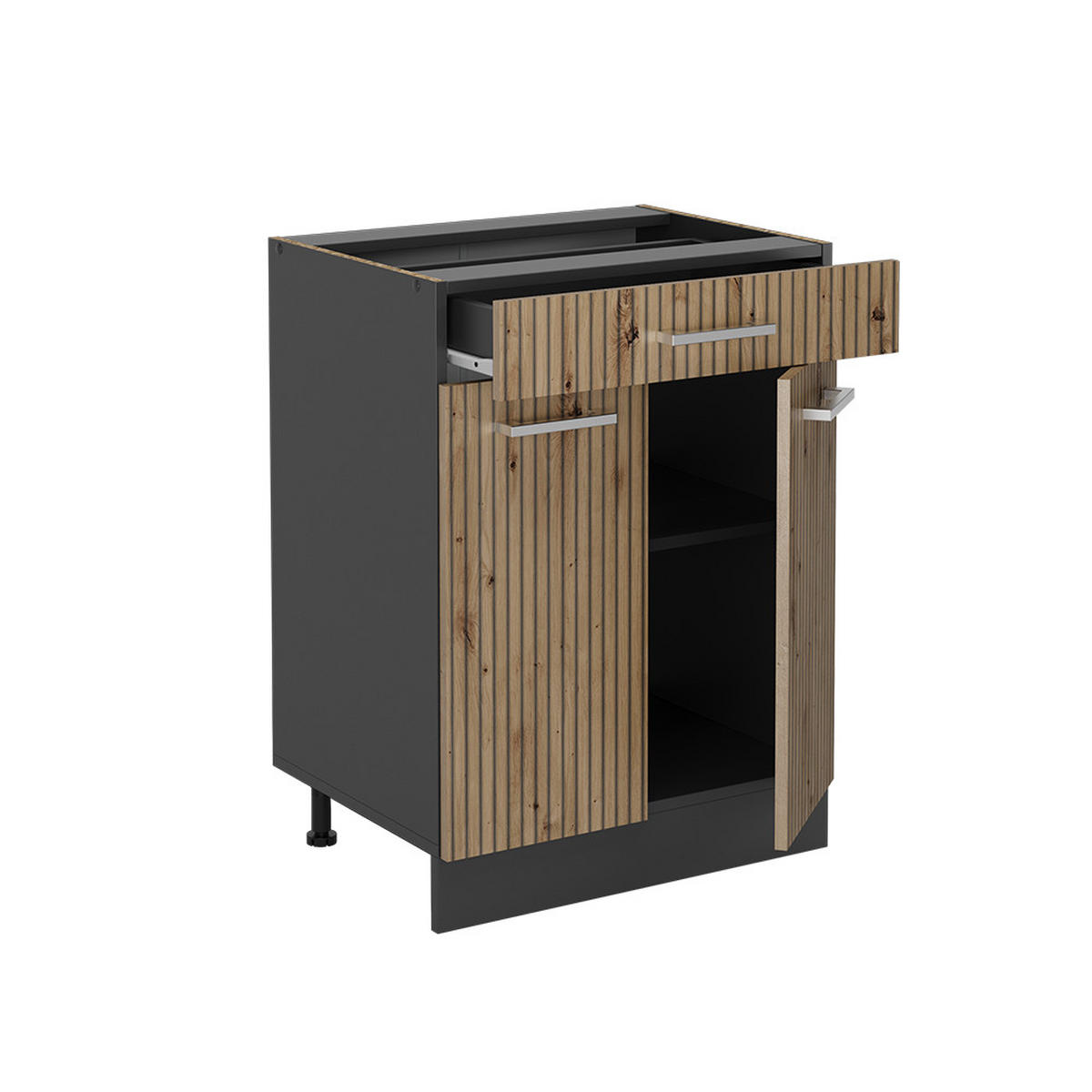 KÜCHENUNTERSCHRANK R-Line Artisan-Eiche 80 cm, AP Marmor - Anthrazit/Eiche Artisan, Holzwerkstoff (60/81.6/60cm) - Vicco