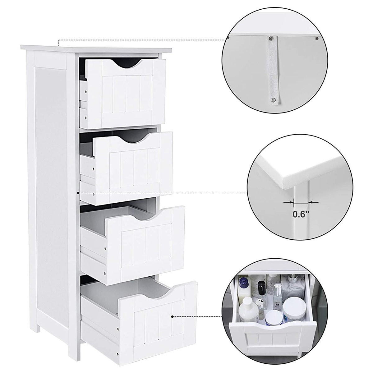 BADEZIMMERSCHRANK Weiß mit 4 Schubladen - L30 cm - Weiß, Holzwerkstoff (30/82/30cm) - Calicosy