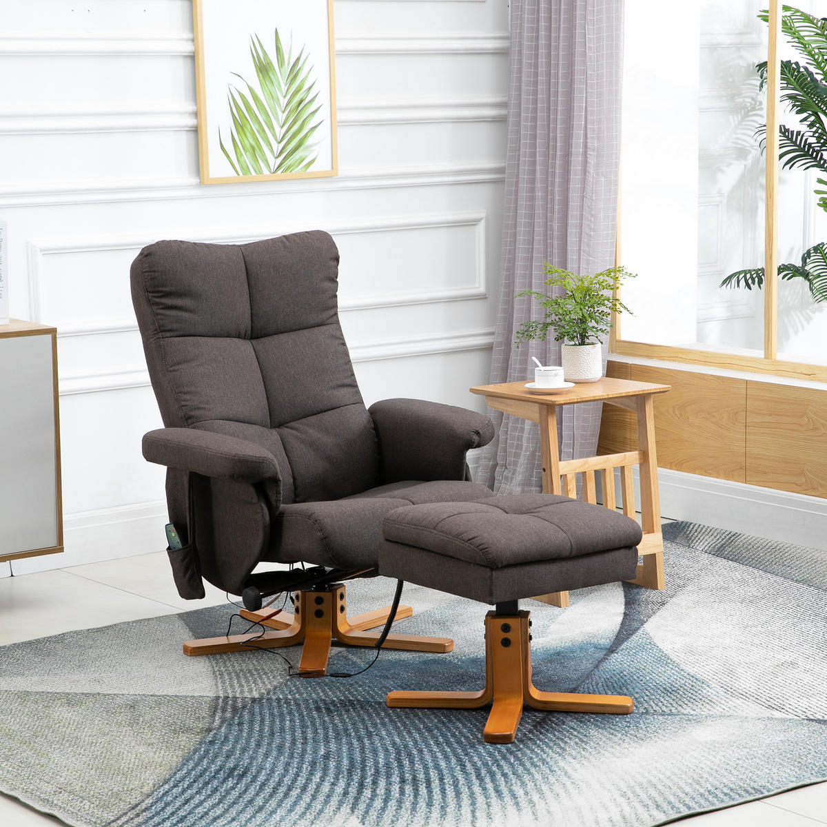 RELAXSESSEL Massagesessel mit Fußhocker Liegefunktion Polyester Braun - Anthrazit/Braun, Holz/Textil (86/99/80cm) - HOMCOM