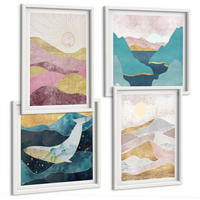 BILDER SET 4er Set - 50x50 cm & 40x60 cm Weißer Rahmen - Abstrakte Berge Sonne - Weiß, Kunststoff (50/50cm) - TULUP