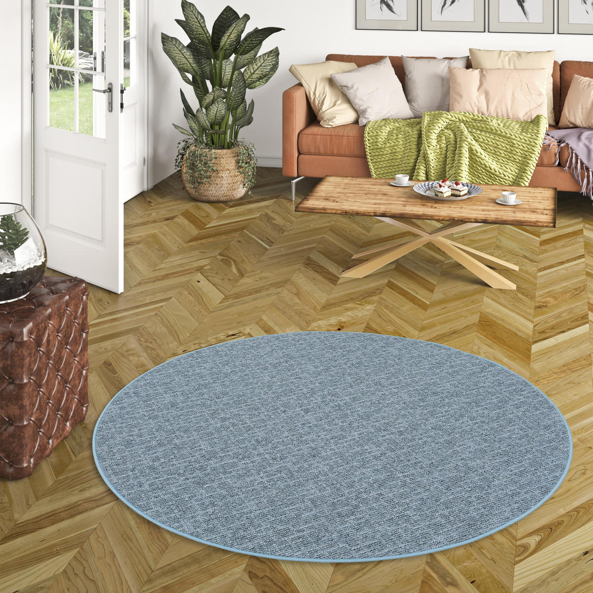 SCHLINGEN DESIGNER TEPPICH NIVA RUND - Blau, Textil (200/200cm) - Snapstyle