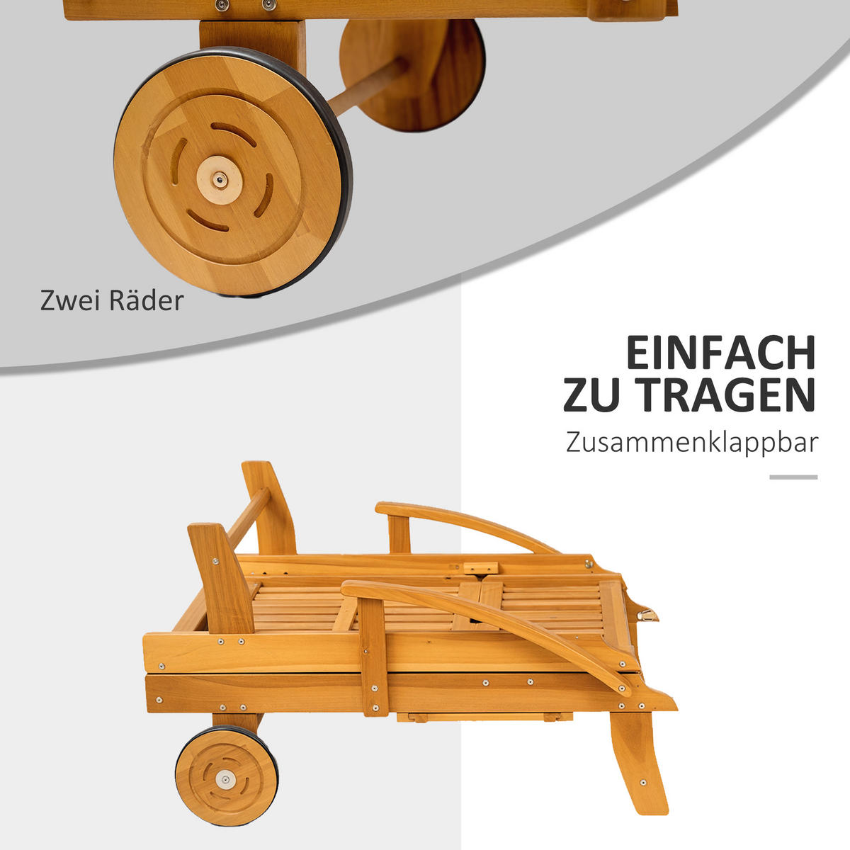 KLAPPBARE-GARTENLIEGE Akazienholz Teak - Teakfarben, Holz (69/85/165cm) - Outsunny