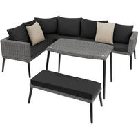 RATTANLOUNGE Pula,mit Sicherheitsglasplatte,grau - Grau, Kunststoff/Metall - tectake