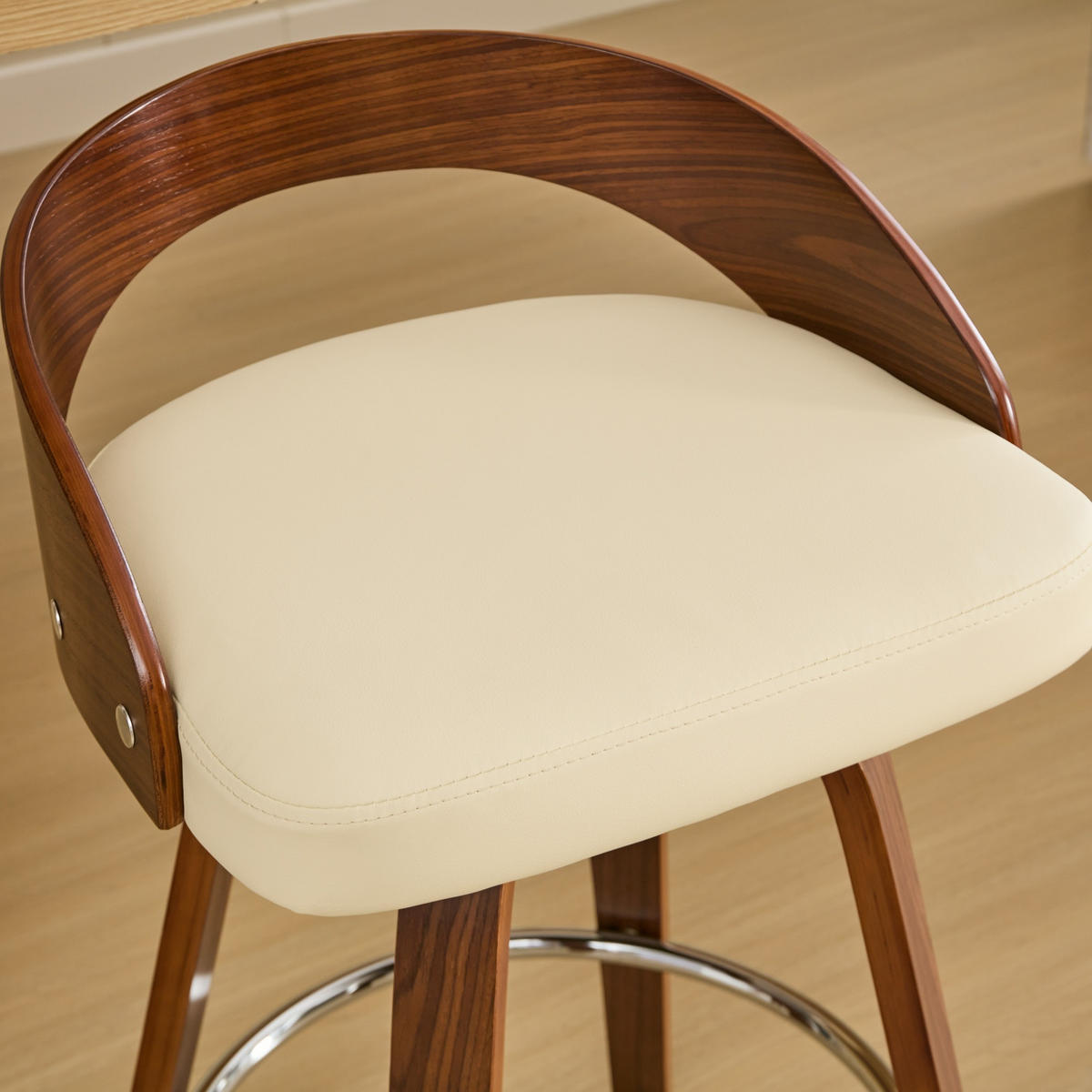 BARHOCKER 2er-Set Beige mit Rückenlehne und 360° Drehfunktion - Beige, Leder (48/77.5/46.5cm) - PANGIVO